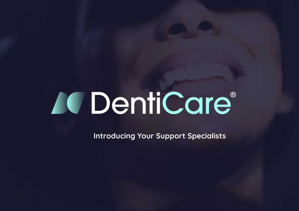 The DentiCare logo on a dark navy background, with the line Introducing your support specialists.