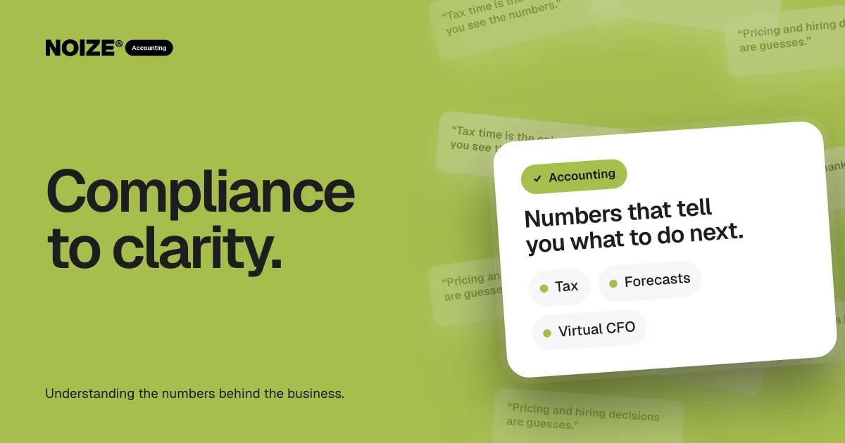 A wall of quotes about tax time and guesswork, with a white card reading Numbers that tell you what to do next.