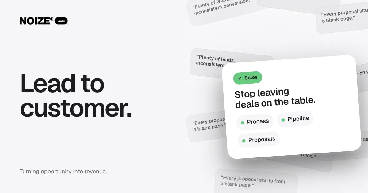 A wall of quotes about lost leads and late follow-up, with a white card reading Stop leaving deals on the table.
