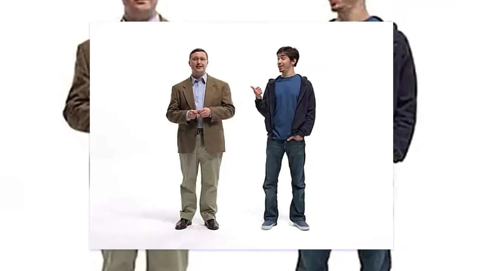 The Mac and PC characters standing side by side on a white background.
