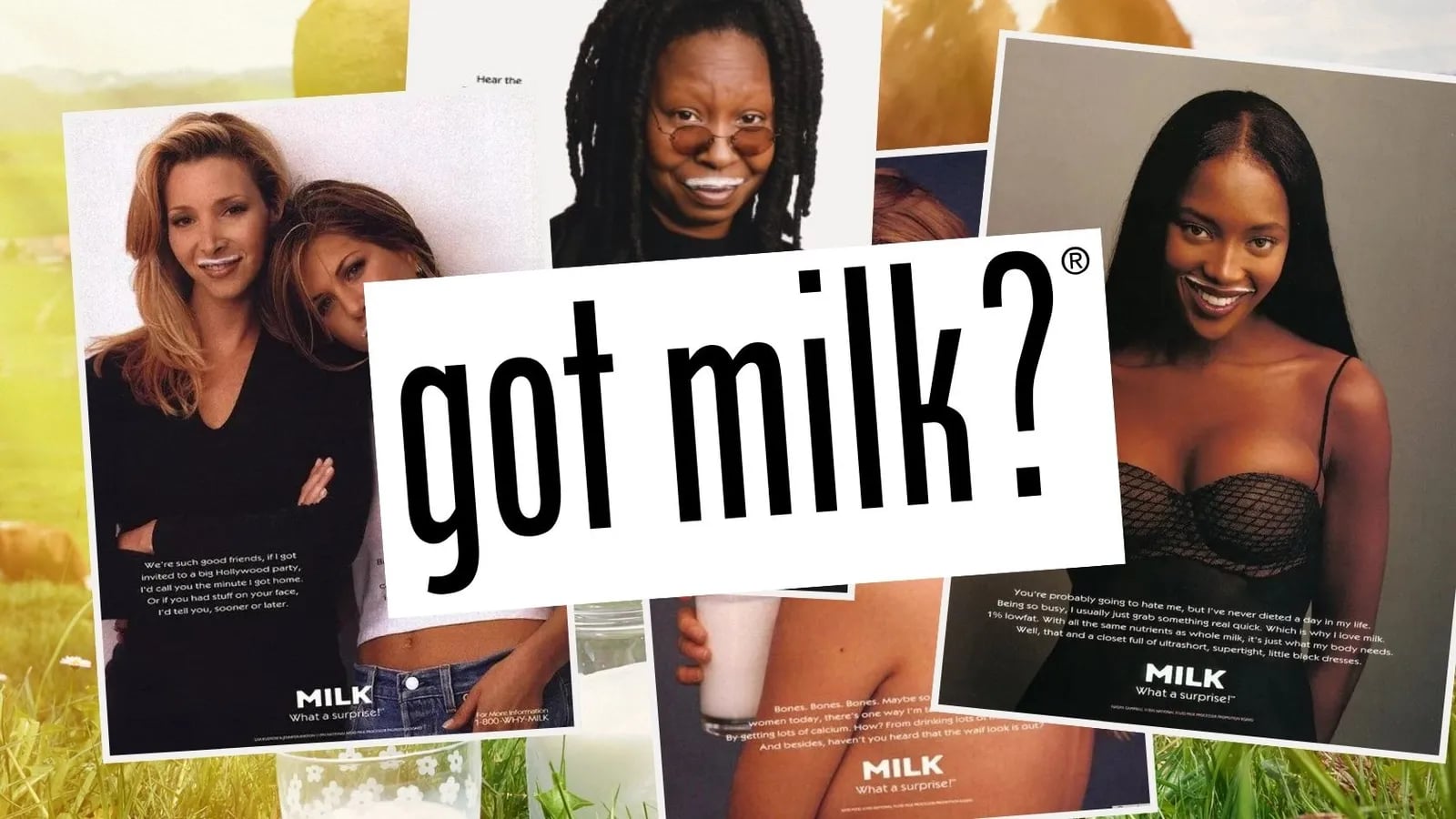 Celebrities wearing milk moustaches in Got Milk? print ads.