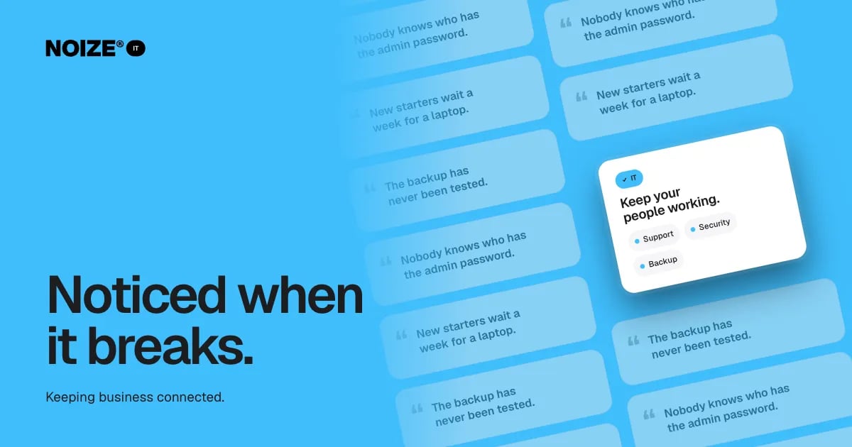 A wall of quotes about lost passwords and untested backups, with a white card reading Keep your people working.