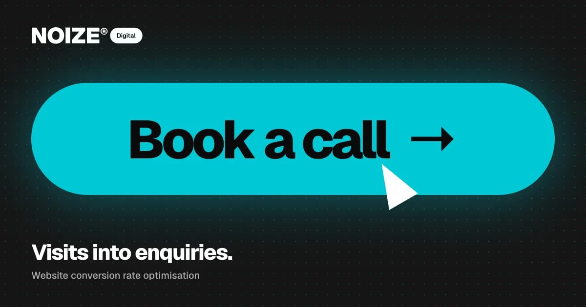 A large Book a call button with a cursor, above the words Visits into enquiries.