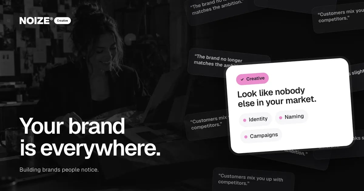 A wall of quotes about inconsistent branding, with a white card reading Look like nobody else in your market.
