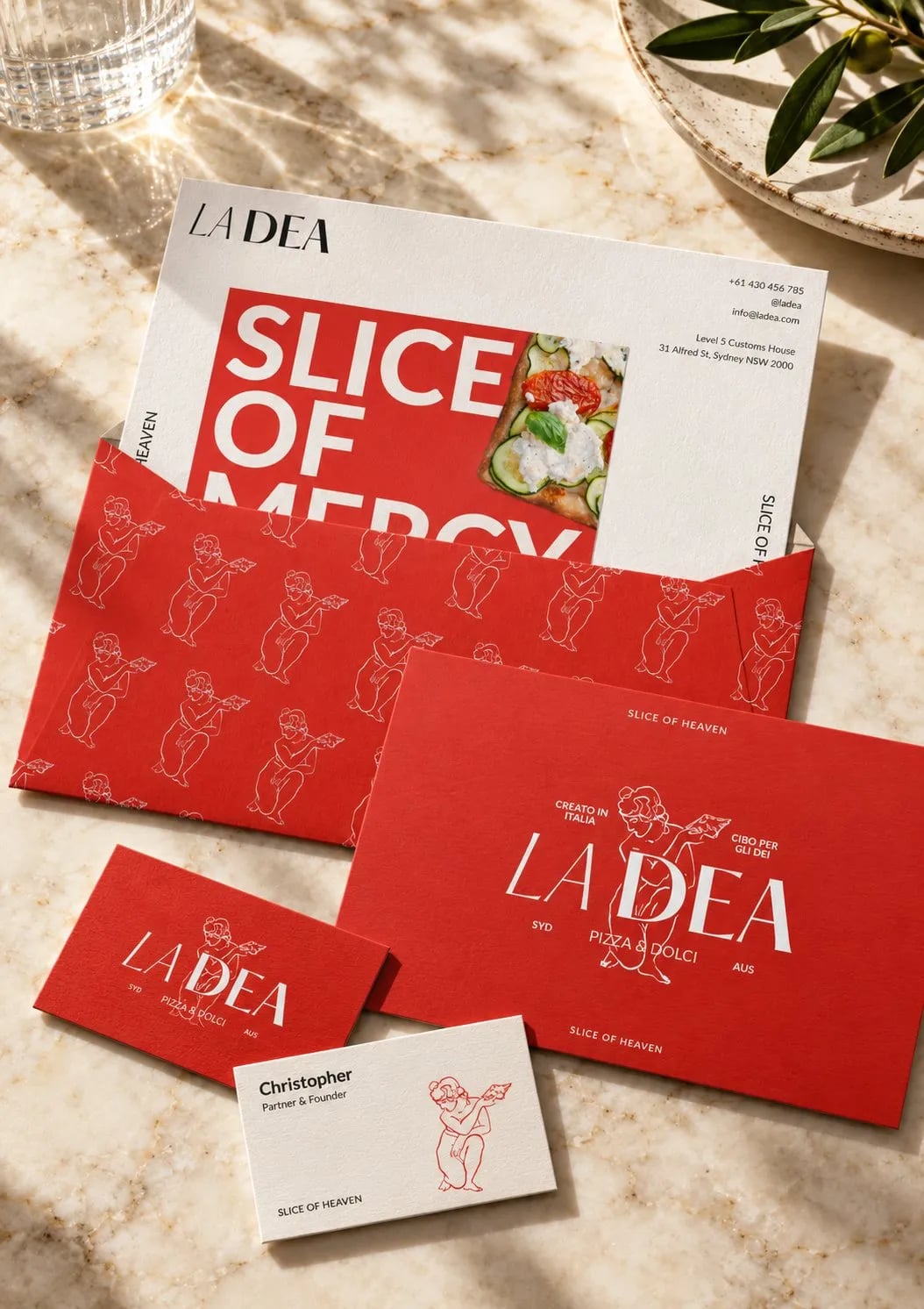 La Dea packaging and menus